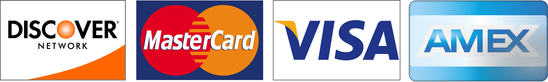 Discover, Mastercard, Visa and Amex Cards Logo